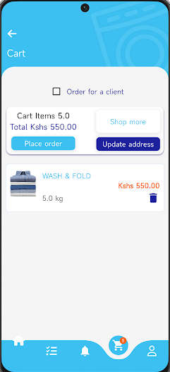 Washly mobile app account screen